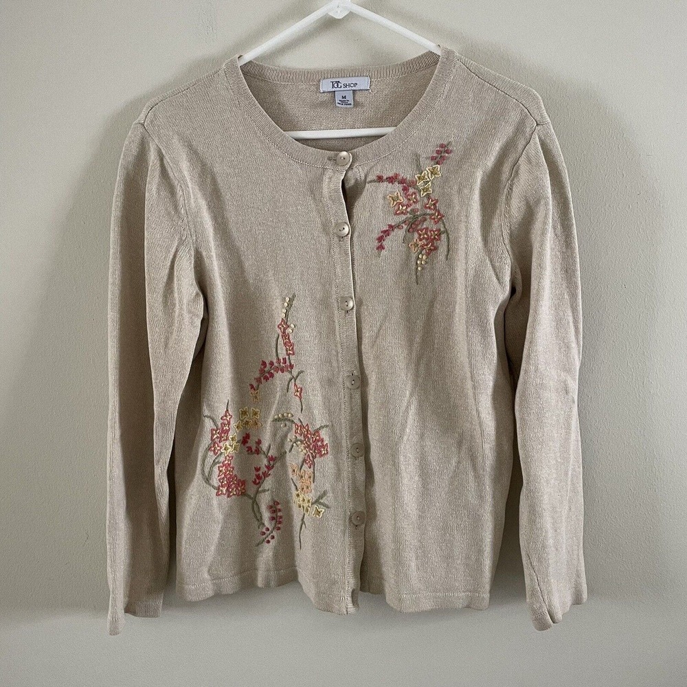 Tog Shop Cardigan‎ Sweater Size Medium Floral Embroidered Cotton Blend